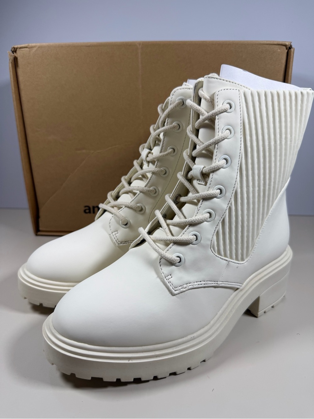 Women's Cream Lace-Up Combat Boots